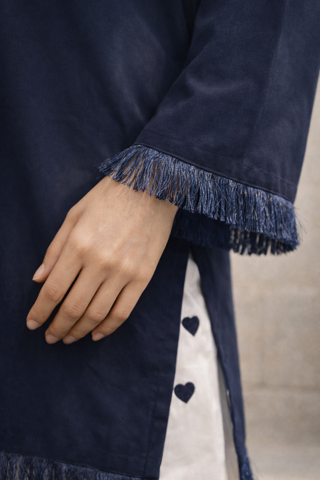 Dyed Navy Fabric Shirt with Embroidered Heart Bottom 2Pcs Suit M 012 A