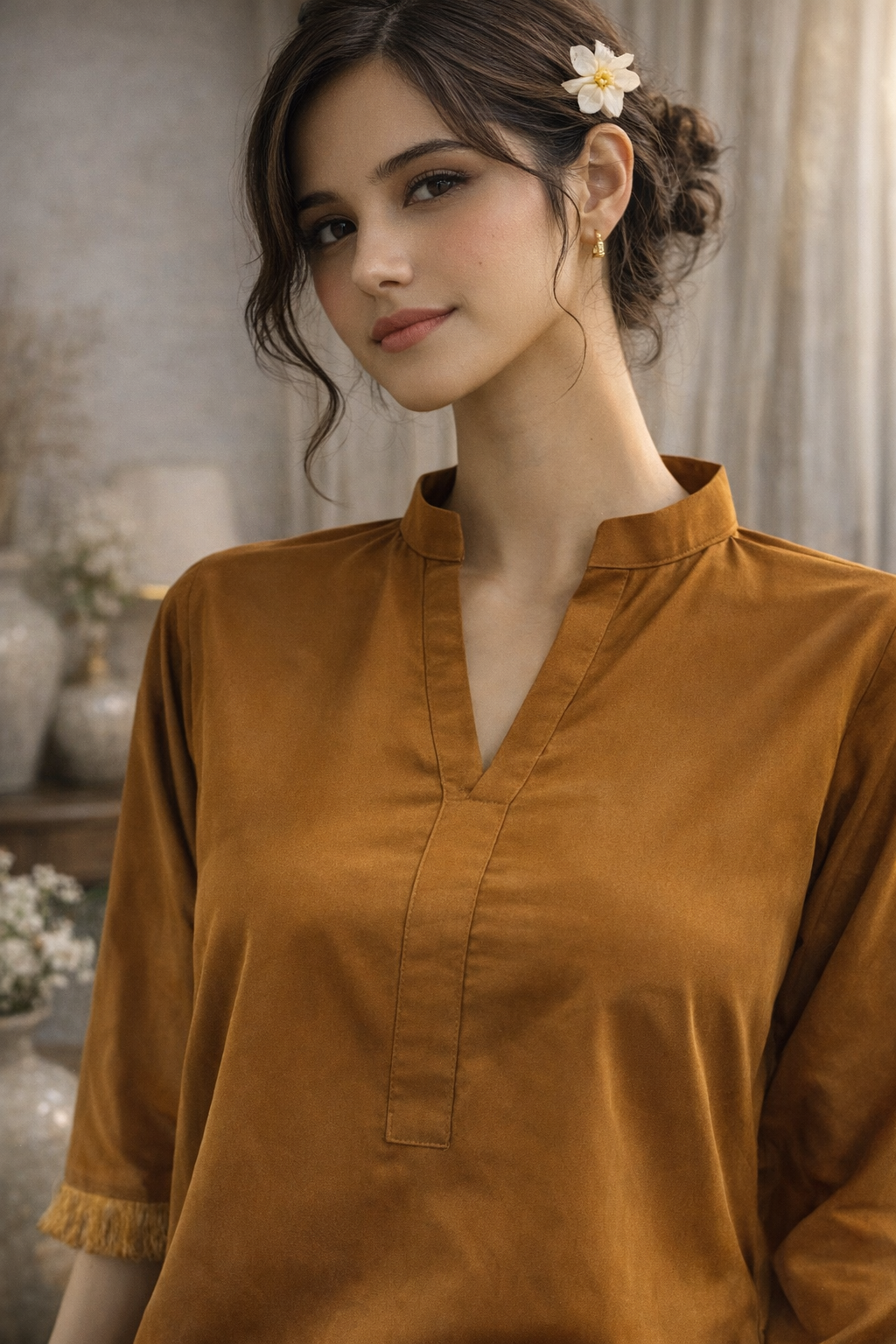 Dyed Fabric Shirt with Embroidered Heart Bottom 2Pcs Suit M 012 B
