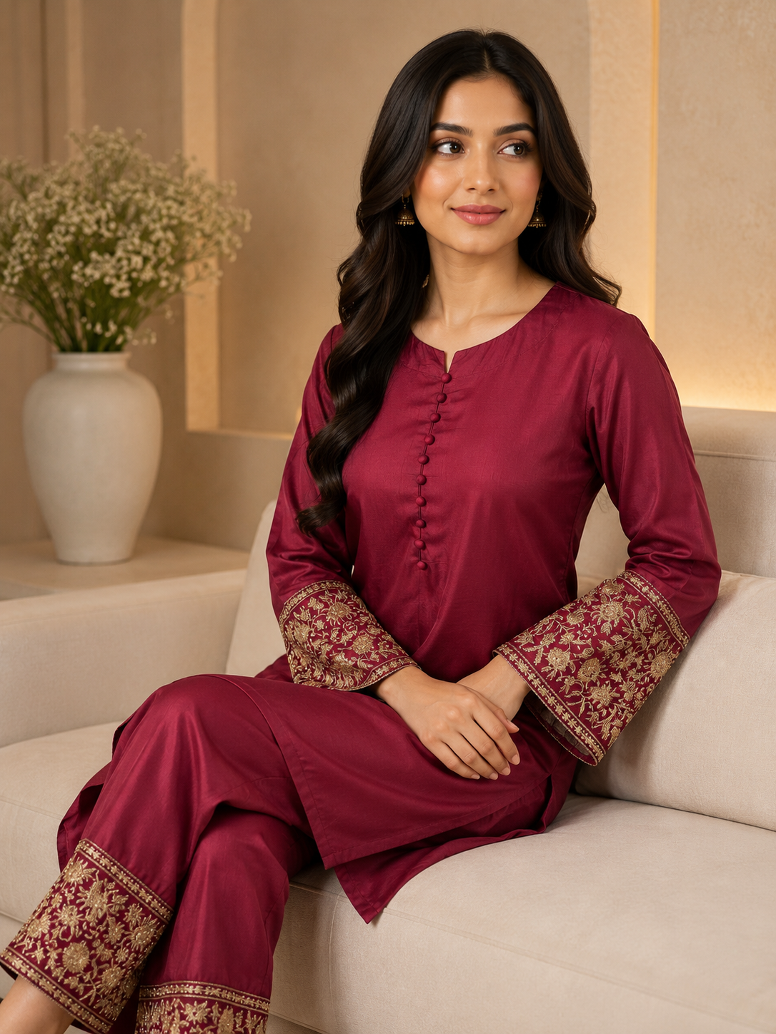 Royal Maroon By Qalamkar 2pcs cord set M02 B