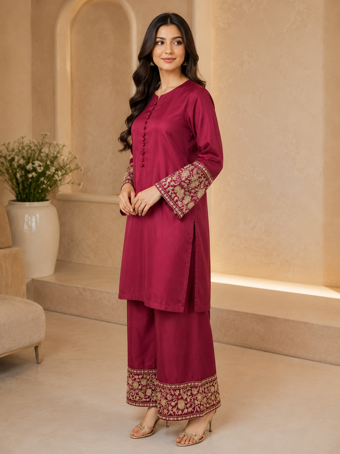 Royal Maroon By Qalamkar 2pcs cord set M02 B
