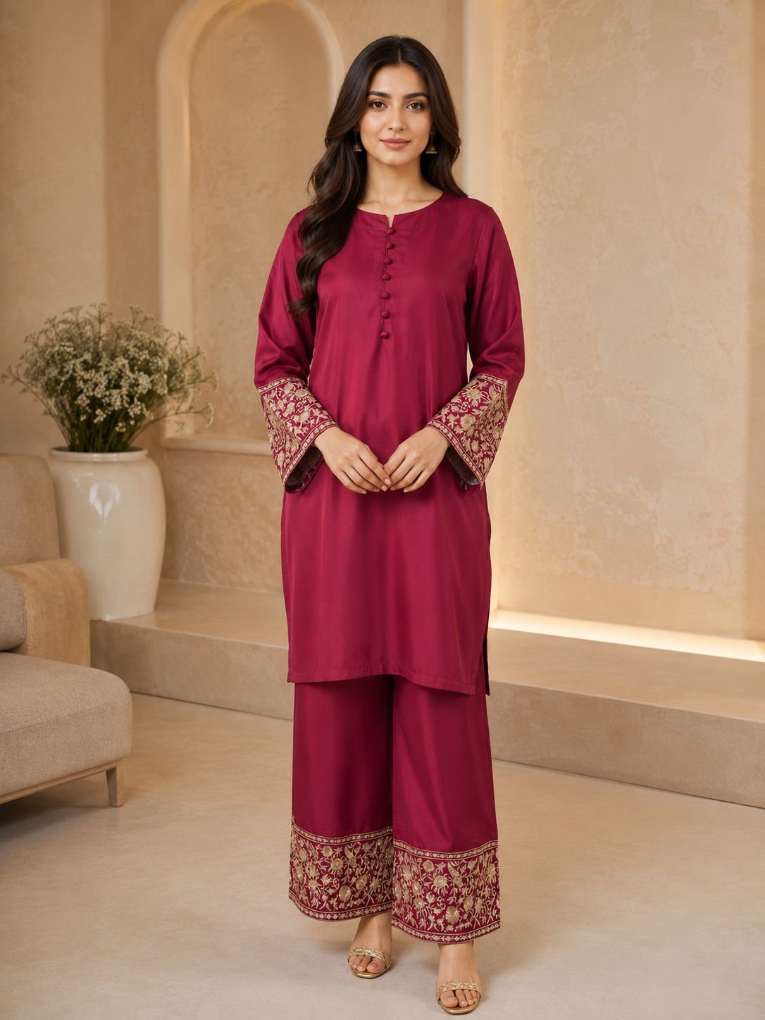 Royal Maroon By Qalamkar 2pcs cord set M02 B