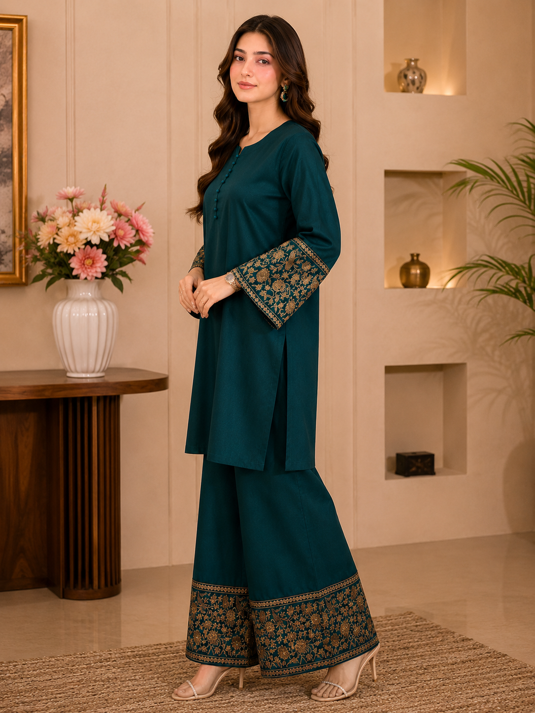 Royal Teal By Qalamkar 2pcs cord set