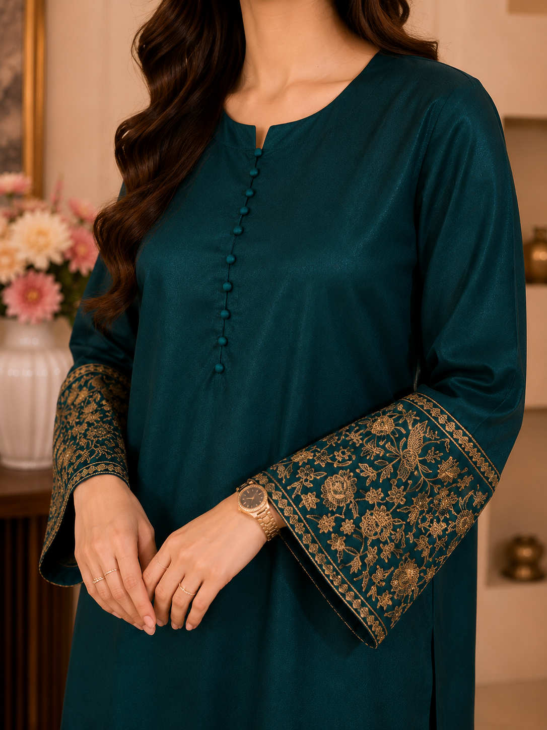 Royal Teal By Qalamkar 2pcs cord set