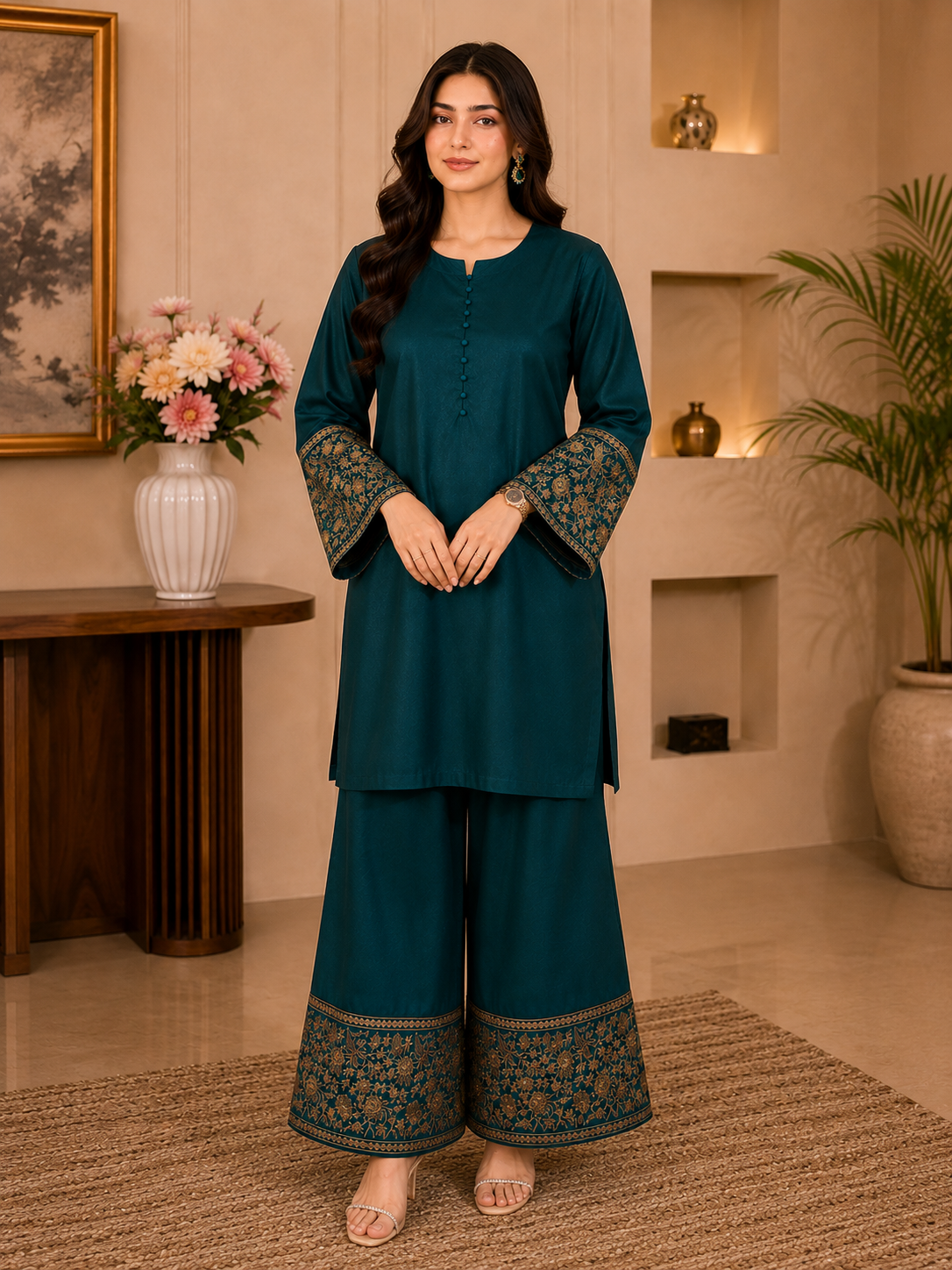 Royal Teal By Qalamkar 2pcs cord set