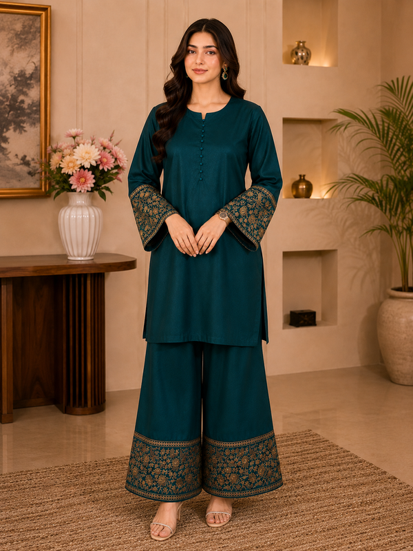 Royal Teal By Qalamkar 2pcs cord set