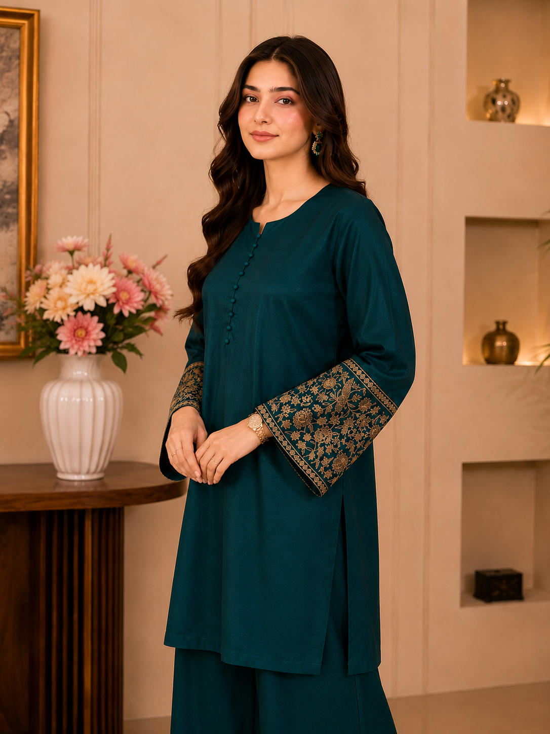 Royal Teal By Qalamkar 2pcs cord set