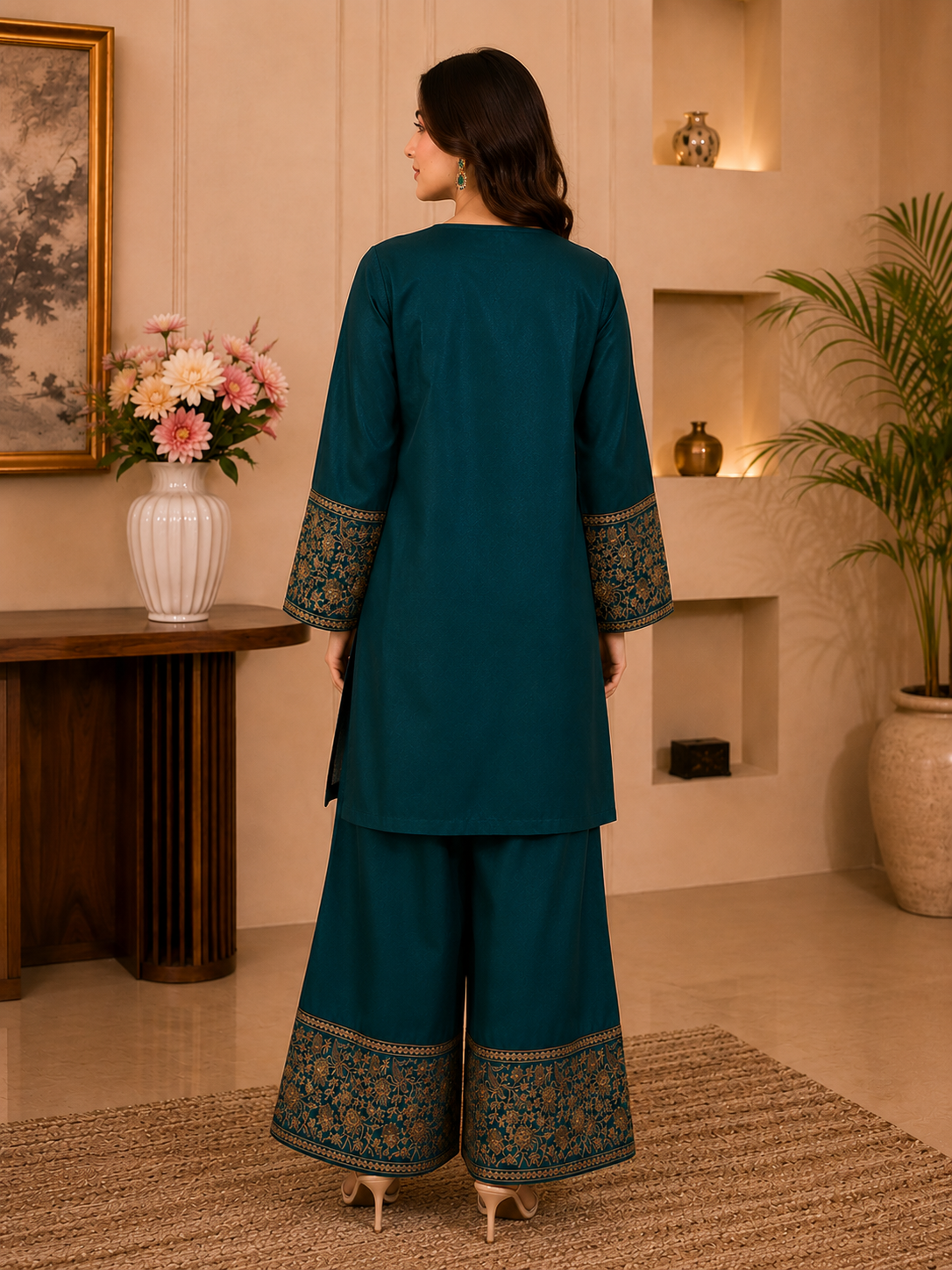 Royal Teal By Qalamkar 2pcs cord set