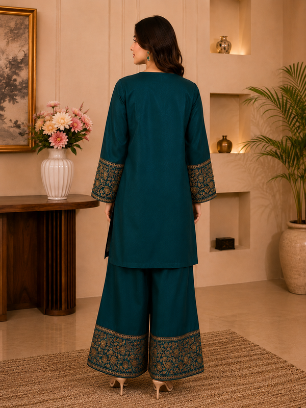 Royal Teal By Qalamkar 2pcs cord set