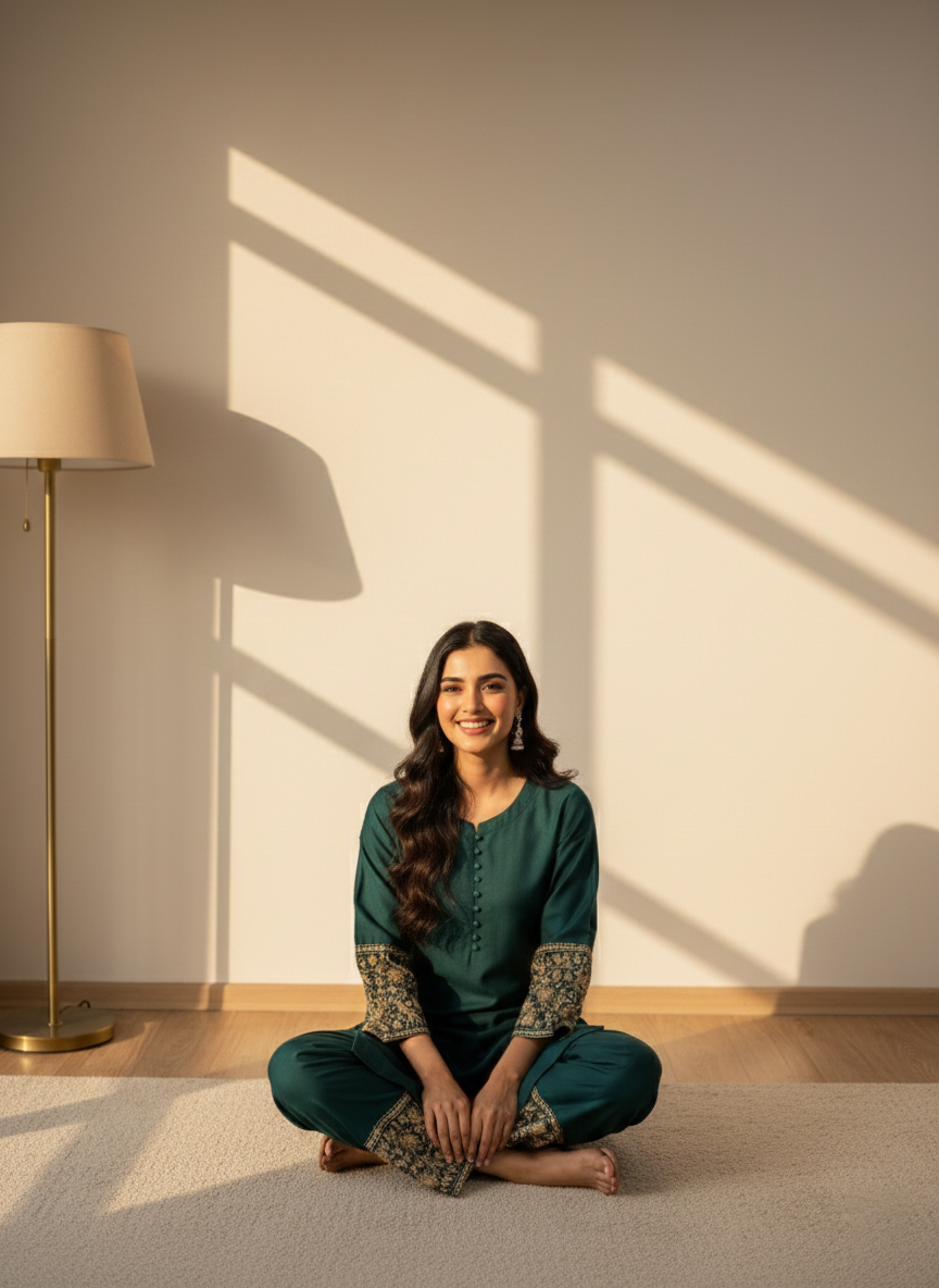 Teal Green Embroidered Co-Ord Set for Women | 2 Piece Stitched M 02 A