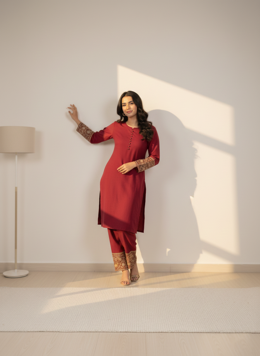 Maroom Embroidered Co-Ord Set for Women | 2 Piece Stitched M 02 B