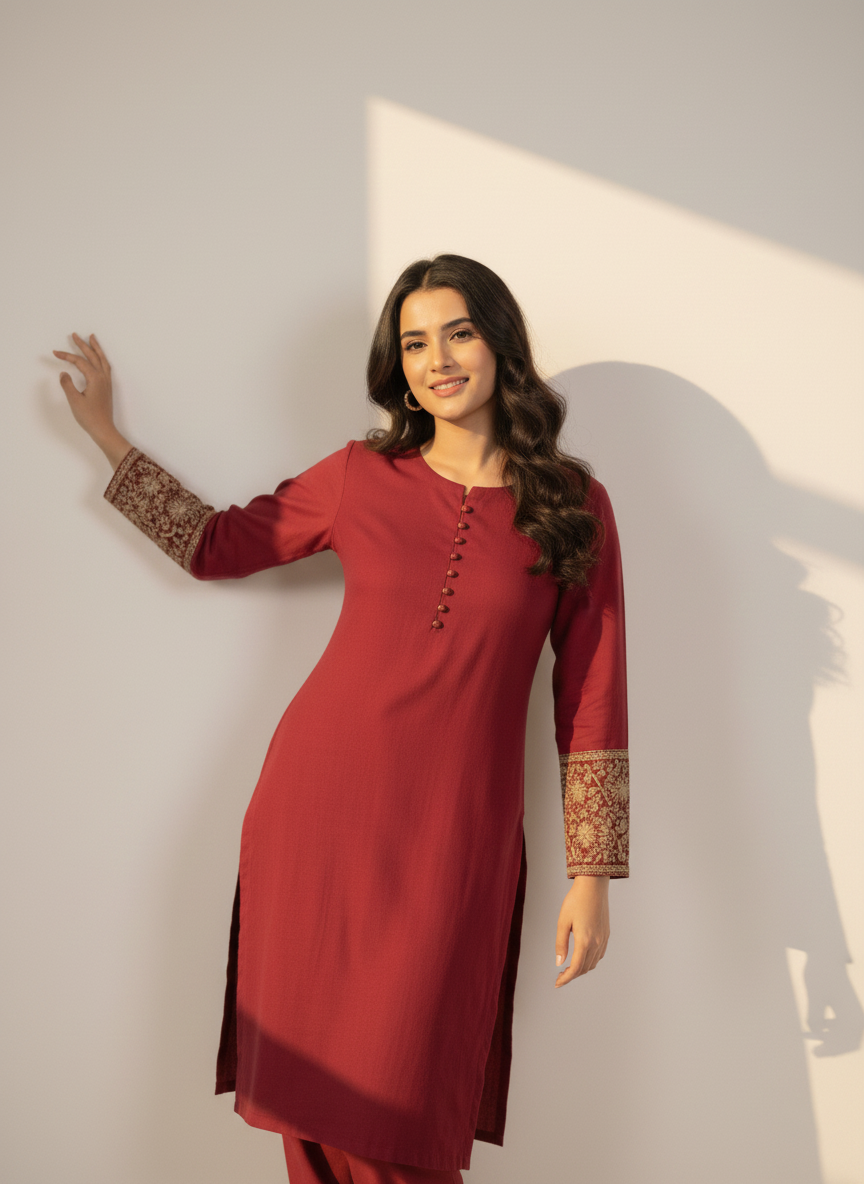 Maroom Embroidered Co-Ord Set for Women | 2 Piece Stitched M 02 B