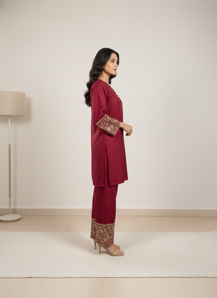 Maroom Embroidered Co-Ord Set for Women | 2 Piece Stitched M 02 B