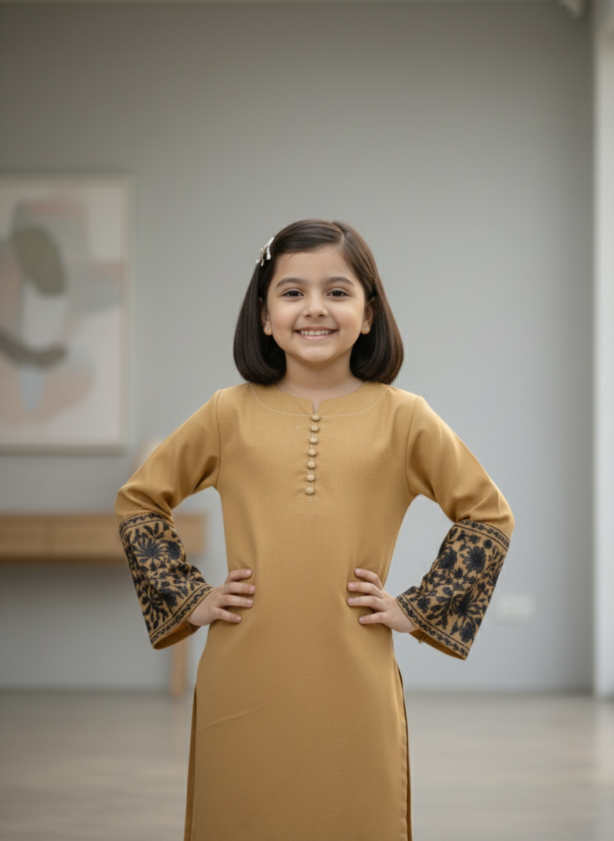 Kids Light Mustard with Embroidered Co-Ord Set | 2 Piece Stitched M 02 C