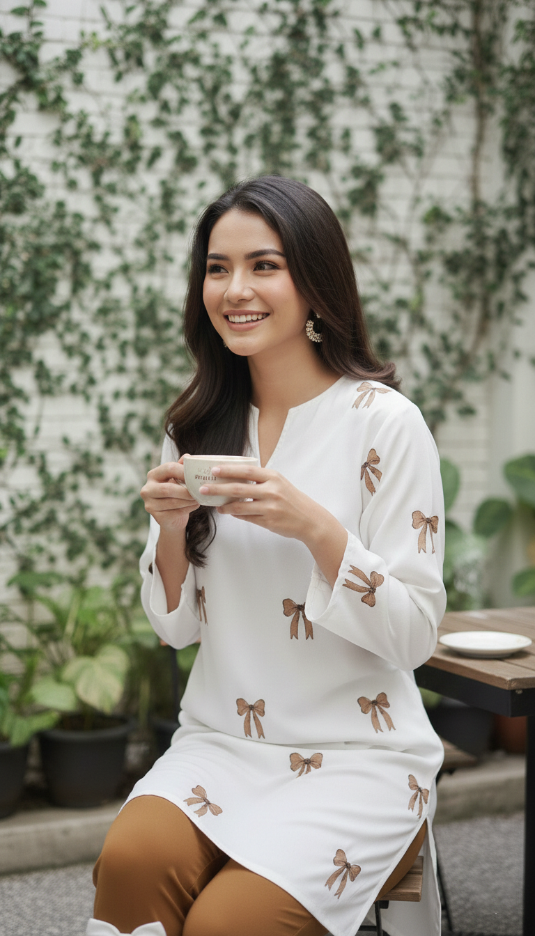 Mustard Embroidered Shirt with Stylish Bow Detail Bottom | Women Wear M 04 B