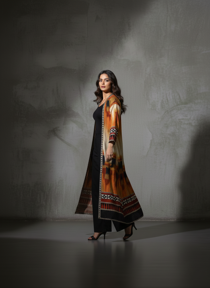 Printed Long Shrug with Inner – Simple Women Wear M 05
