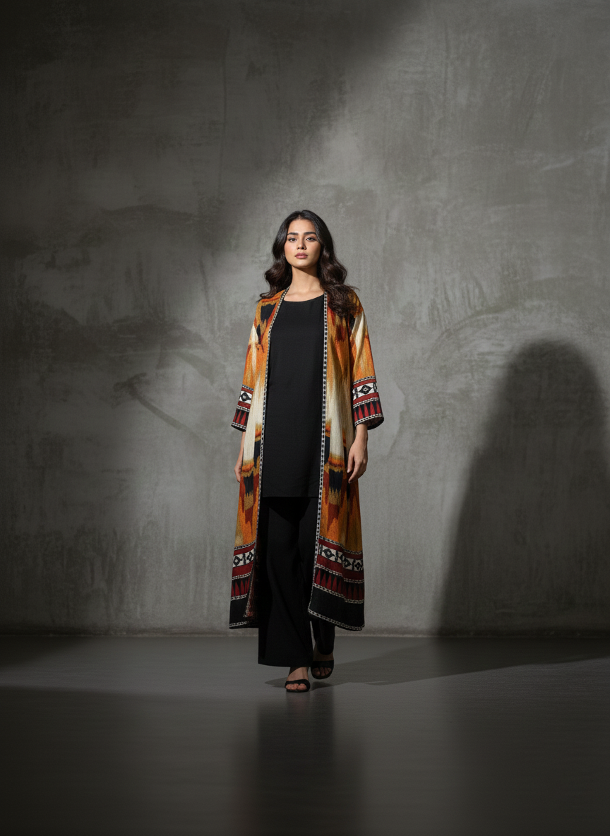 Printed Long Shrug with Inner – Simple Women Wear M 05