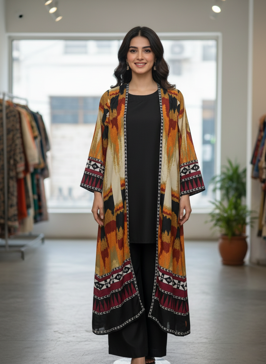 Printed Long Shrug with Inner – Simple Women Wear M 05