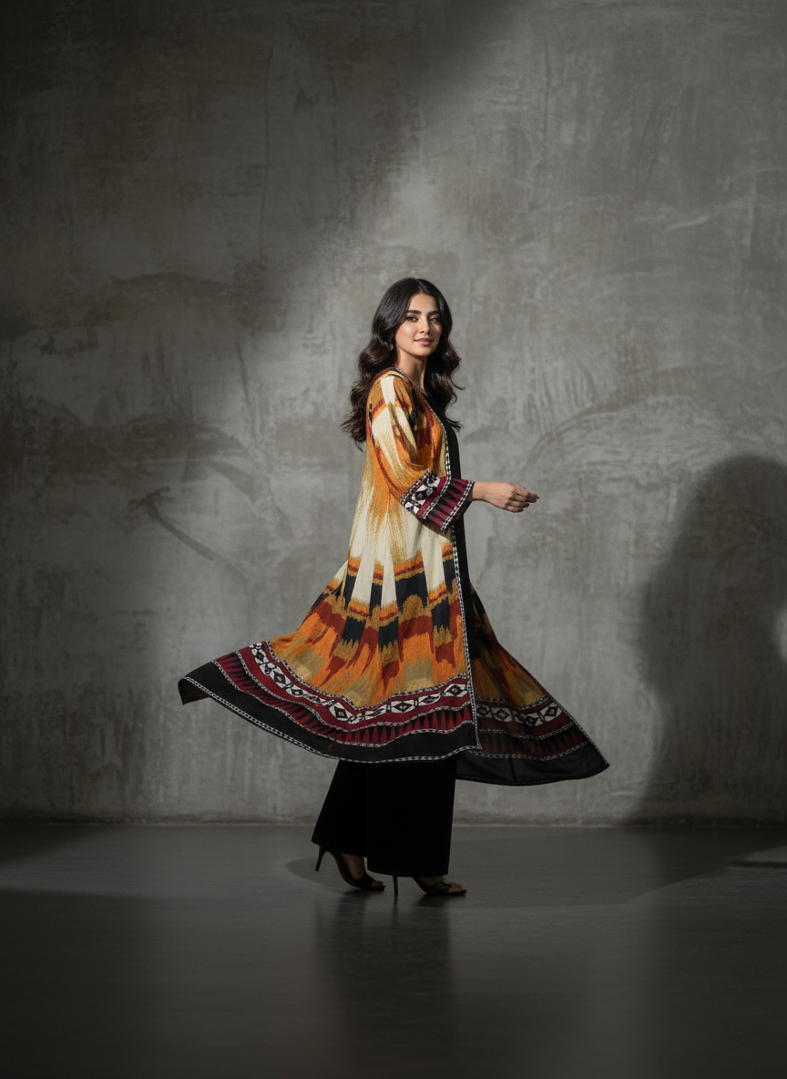 Printed Long Shrug with Inner – Simple Women Wear M 05