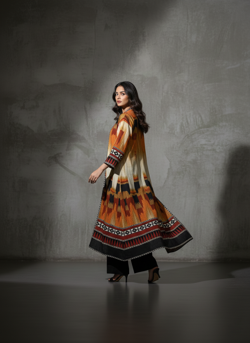 Printed Long Shrug with Inner – Simple Women Wear M 05