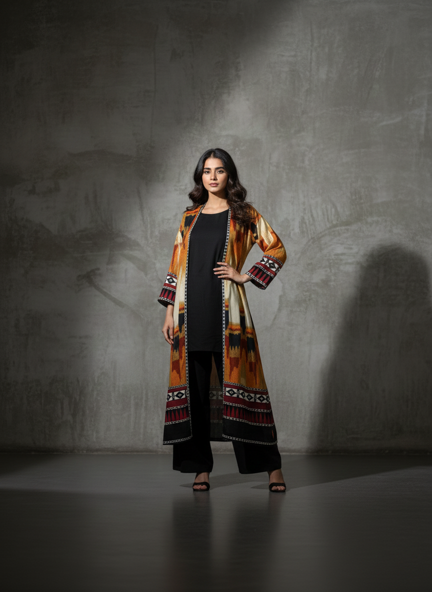 Printed Long Shrug with Inner – Simple Women Wear M 05