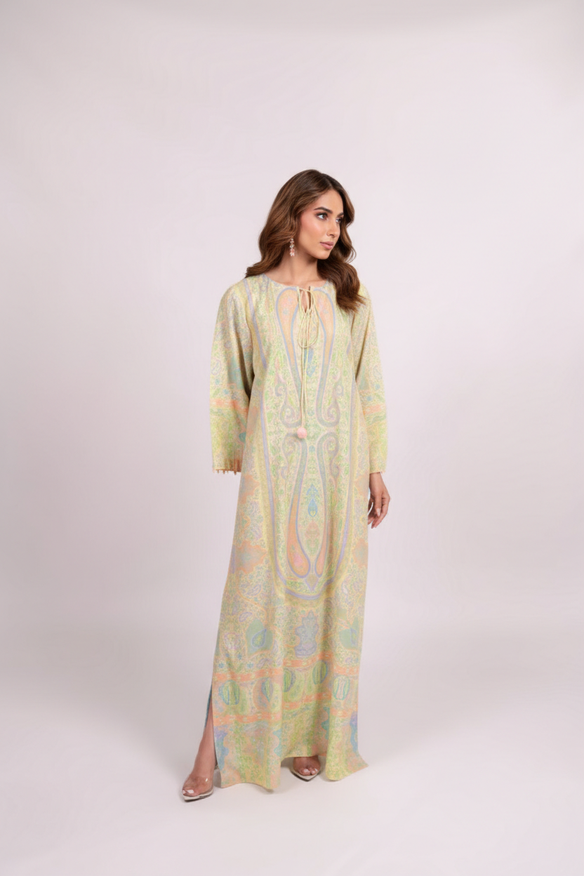 Women’s Multi Color Printed Long Dress – Elegant Style Outfit M 07